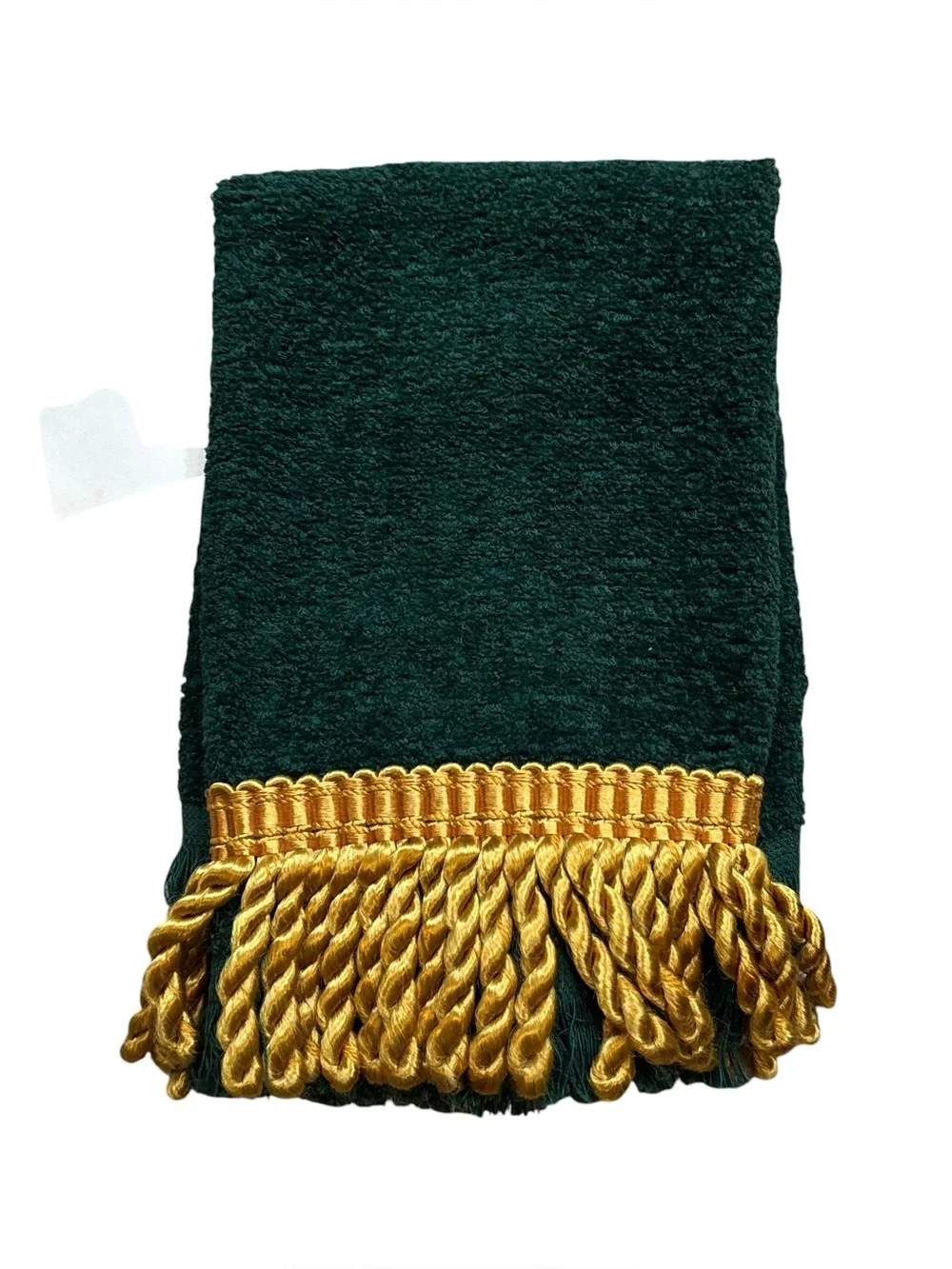 Brand new with Tags Vintage Vohann brand Green Hand Towel with Gold Cord Fringe